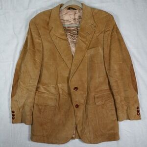 Vintage‎ Corduroy Blazer Mens 42R Tan Camel Trumpeter Elbow Patch Academia Retro